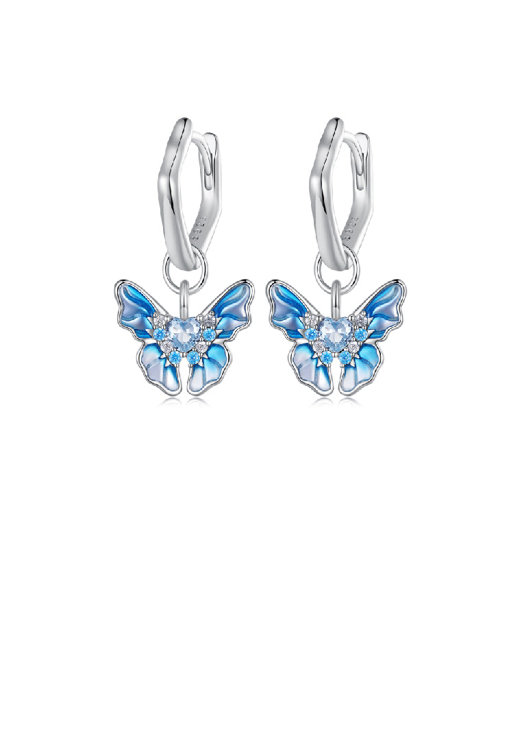 925 Sterling Silver Fashion Elegant Enamel Blue Butterfly Earrings with Cubic Zirconia - Luxurious Look