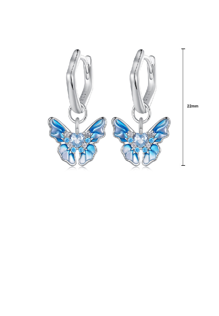 925 Sterling Silver Fashion Elegant Enamel Blue Butterfly Earrings with Cubic Zirconia - Luxurious Look