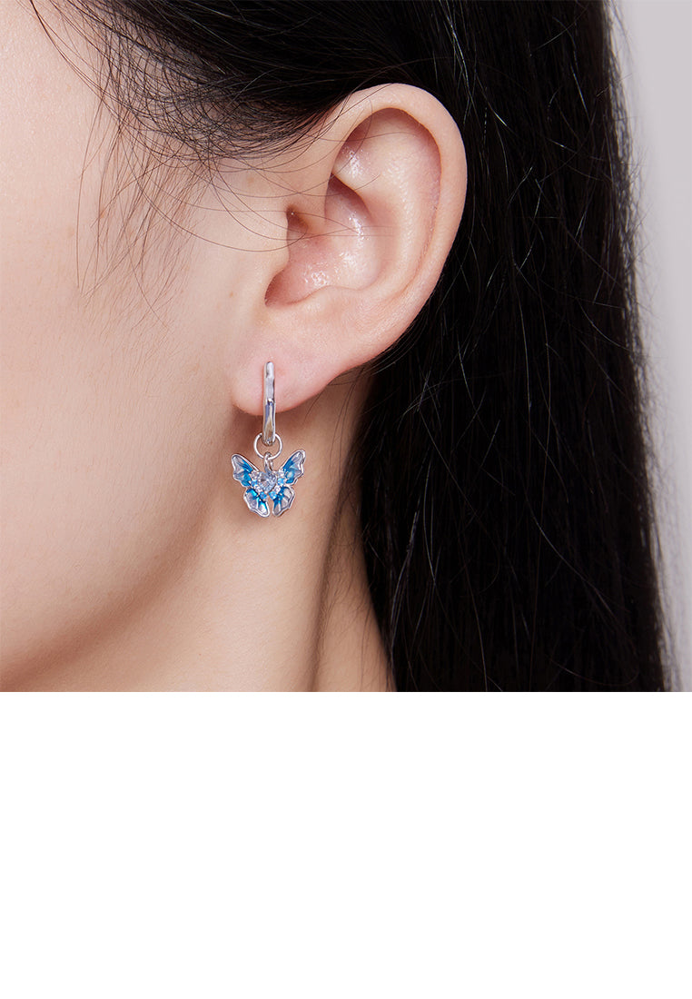 925 Sterling Silver Fashion Elegant Enamel Blue Butterfly Earrings with Cubic Zirconia - Luxurious Look