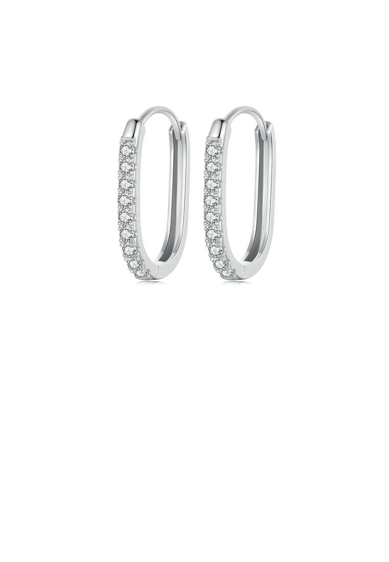 925 Sterling Silver Fashion Simple Geometric Oval Earrings with Cubic Zirconia - Luxurious Look