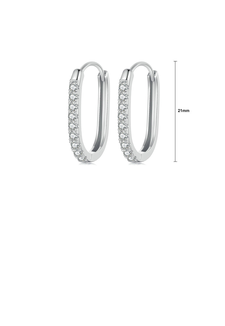 925 Sterling Silver Fashion Simple Geometric Oval Earrings with Cubic Zirconia - Luxurious Look