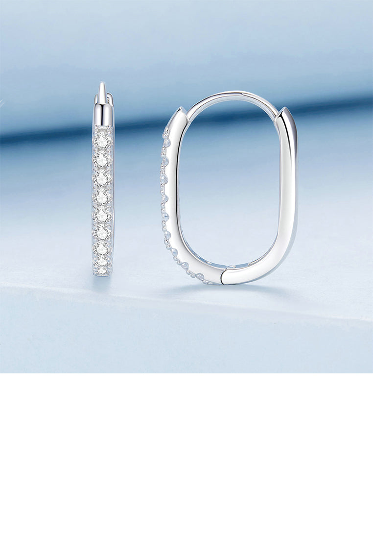 925 Sterling Silver Fashion Simple Geometric Oval Earrings with Cubic Zirconia - Luxurious Look
