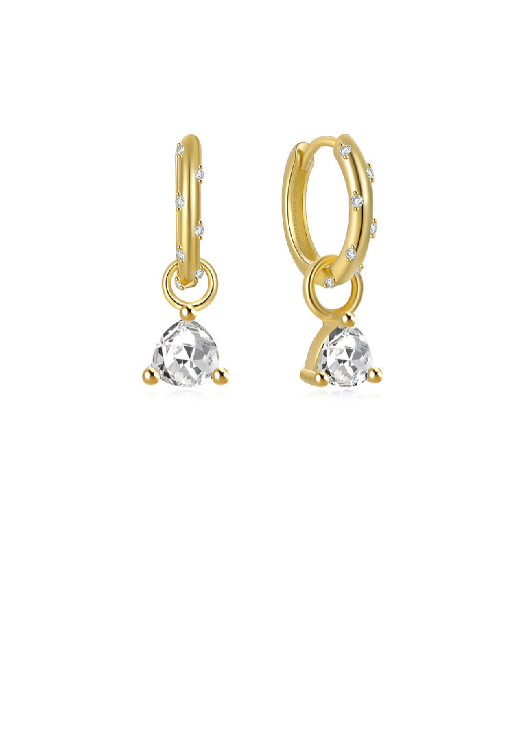 925 Sterling Silver Plated Gold Simple Fashion Triangle Geometric Earrings with White Cubic Zirconia - Luxurious Look