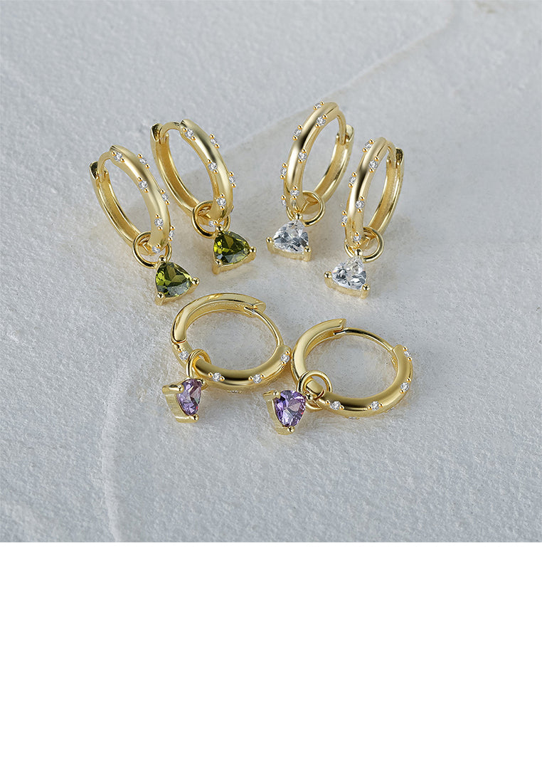 925 Sterling Silver Plated Gold Simple Fashion Triangle Geometric Earrings with White Cubic Zirconia - Luxurious Look