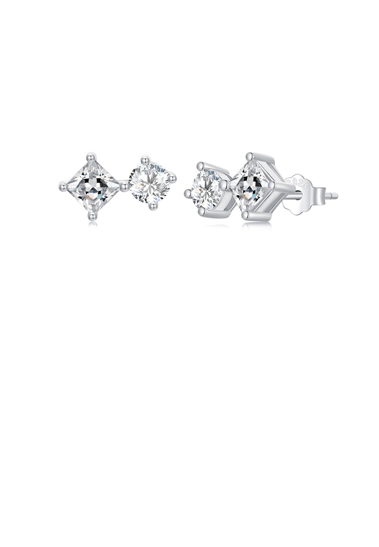 925 Sterling Silver Simple and Fashion Geometric Diamond Stud Earrings with Cubic Zirconia - Luxurious Look