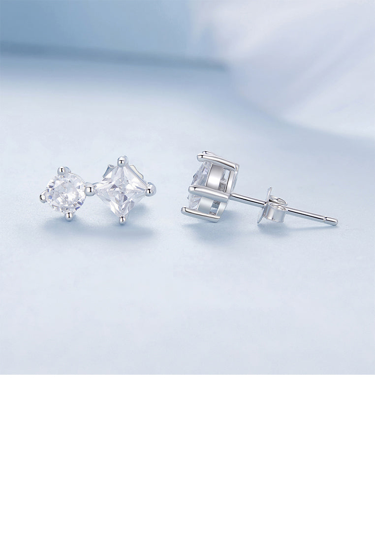 925 Sterling Silver Simple and Fashion Geometric Diamond Stud Earrings with Cubic Zirconia - Luxurious Look