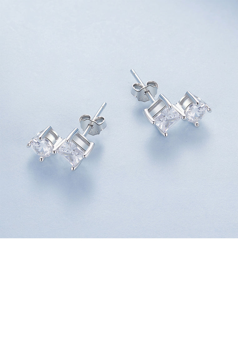 925 Sterling Silver Simple and Fashion Geometric Diamond Stud Earrings with Cubic Zirconia - Luxurious Look