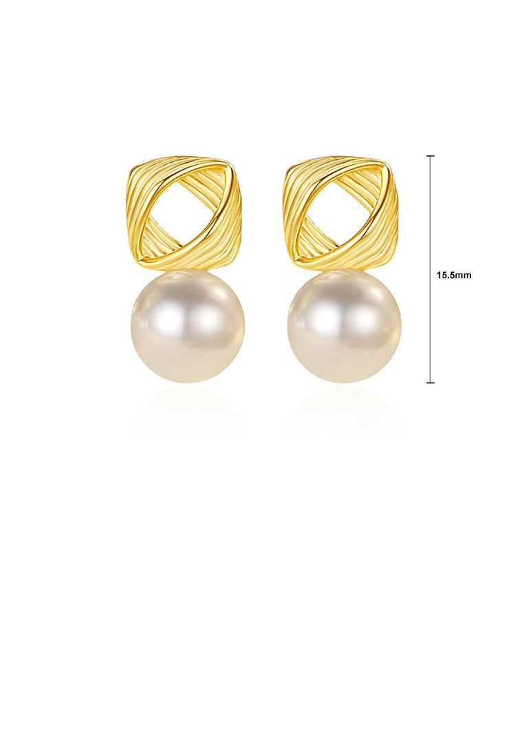 925 Sterling Silver Plated Gold Fashion and Elegant French Spiral Line Geometric Imitation Pearl Stud Earrings - Luxurious Look