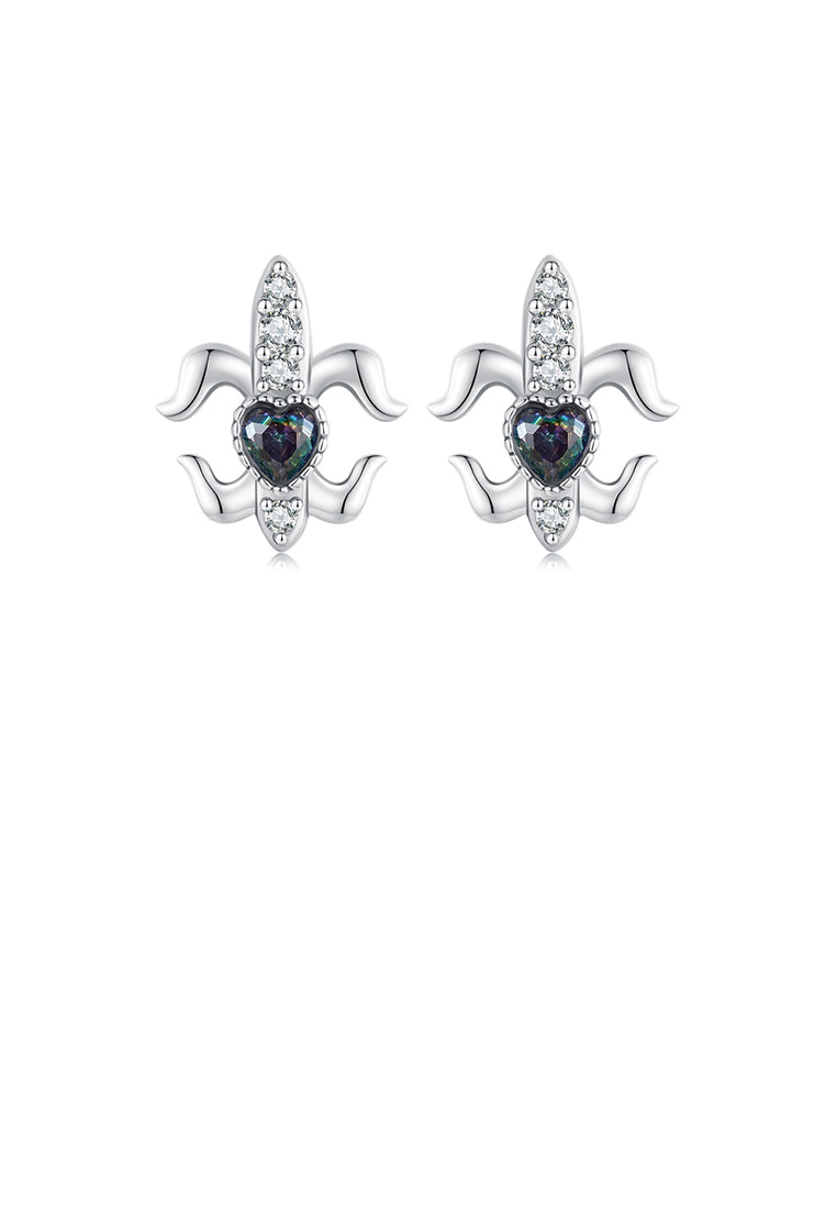 925 Sterling Silver Fashion Vintage Iris Heart Stud Earrings with Cubic Zirconia - Luxurious Look