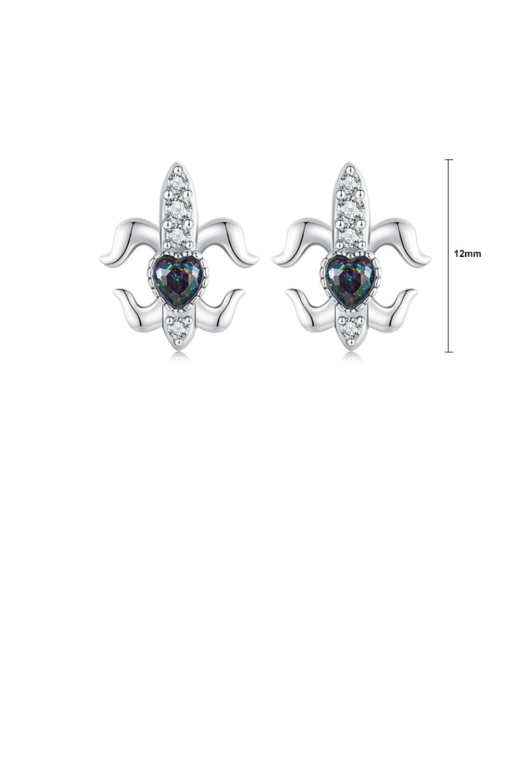 925 Sterling Silver Fashion Vintage Iris Heart Stud Earrings with Cubic Zirconia - Luxurious Look