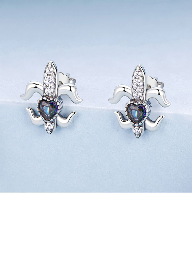 925 Sterling Silver Fashion Vintage Iris Heart Stud Earrings with Cubic Zirconia - Luxurious Look