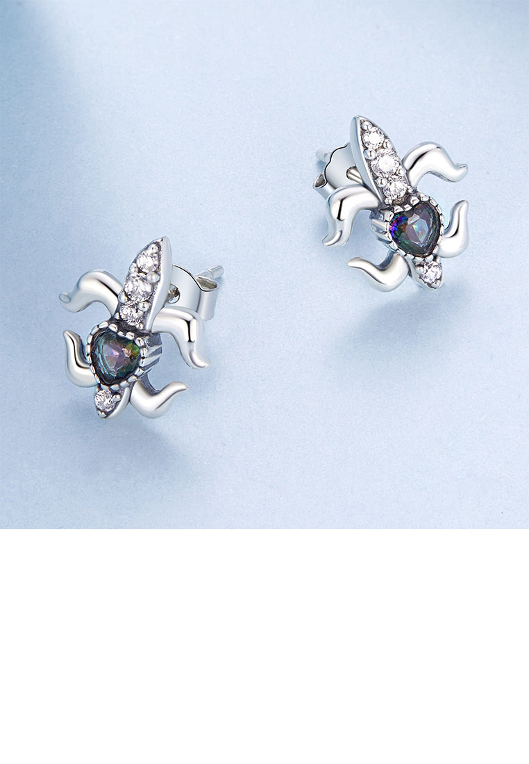 925 Sterling Silver Fashion Vintage Iris Heart Stud Earrings with Cubic Zirconia - Luxurious Look
