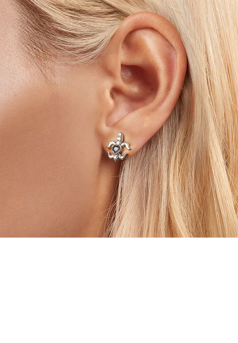 925 Sterling Silver Fashion Vintage Iris Heart Stud Earrings with Cubic Zirconia - Luxurious Look