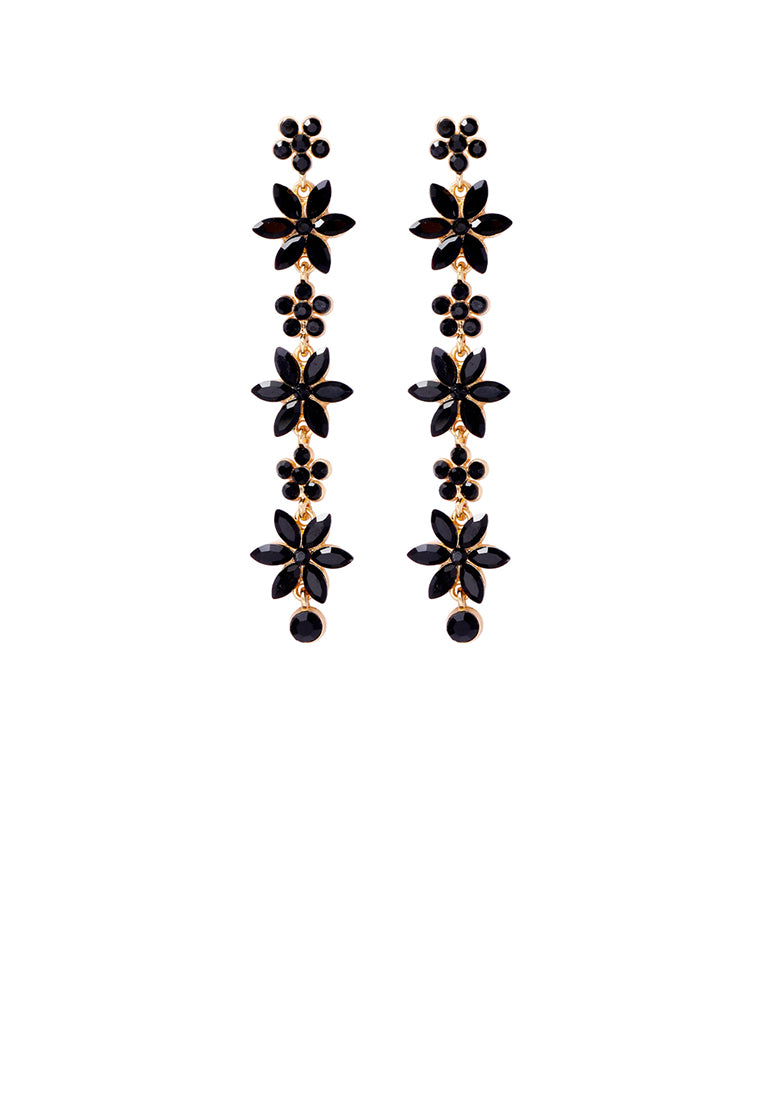 Fashion Simple Plated Gold Flower Tassel Earrings with Black Cubic Zirconia - Luxurious Look