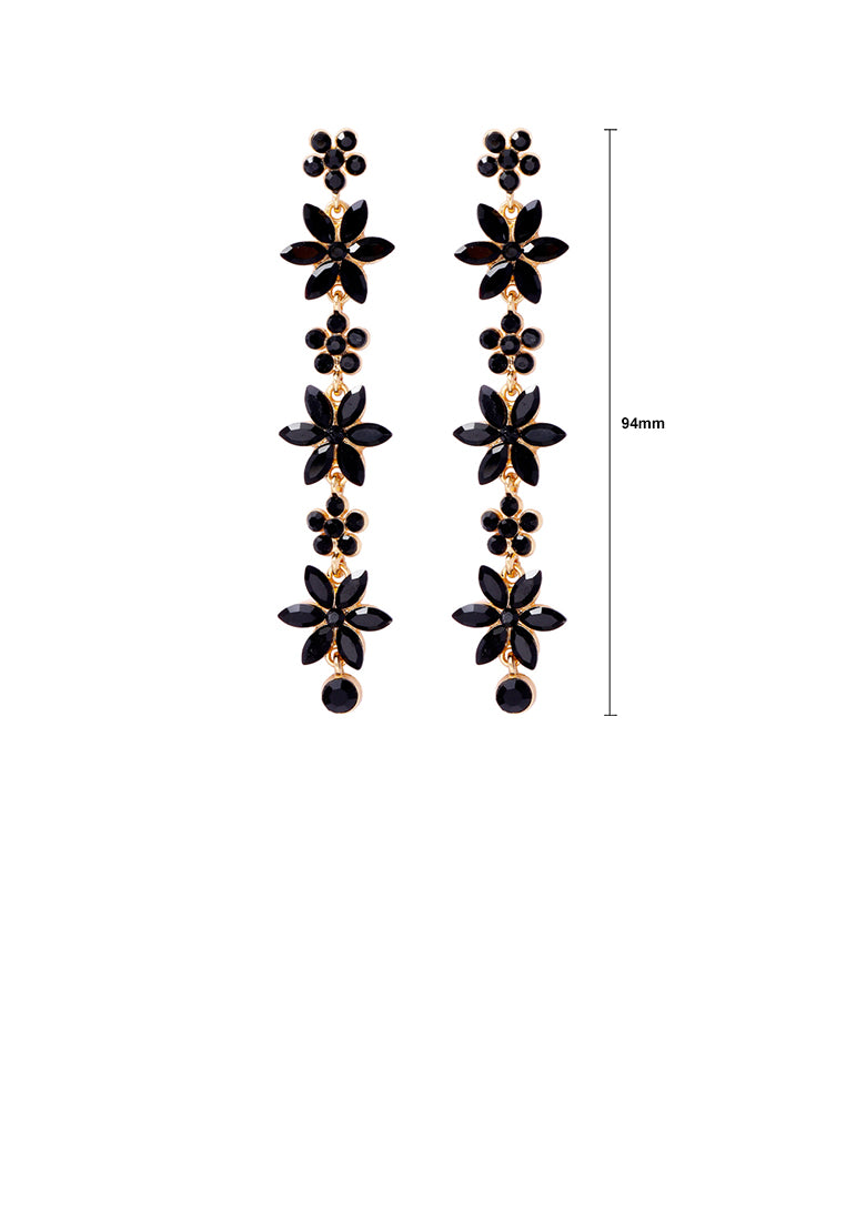 Fashion Simple Plated Gold Flower Tassel Earrings with Black Cubic Zirconia - Luxurious Look