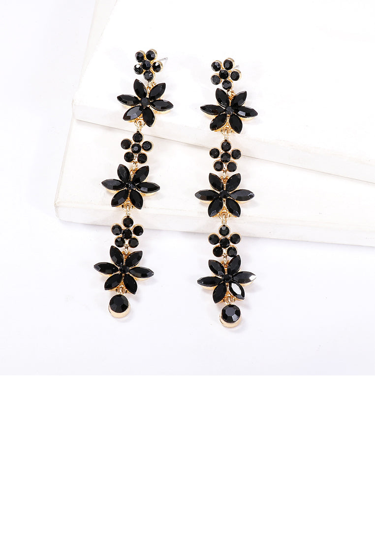 Fashion Simple Plated Gold Flower Tassel Earrings with Black Cubic Zirconia - Luxurious Look