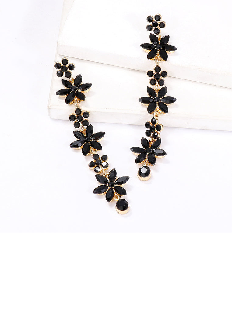 Fashion Simple Plated Gold Flower Tassel Earrings with Black Cubic Zirconia - Luxurious Look