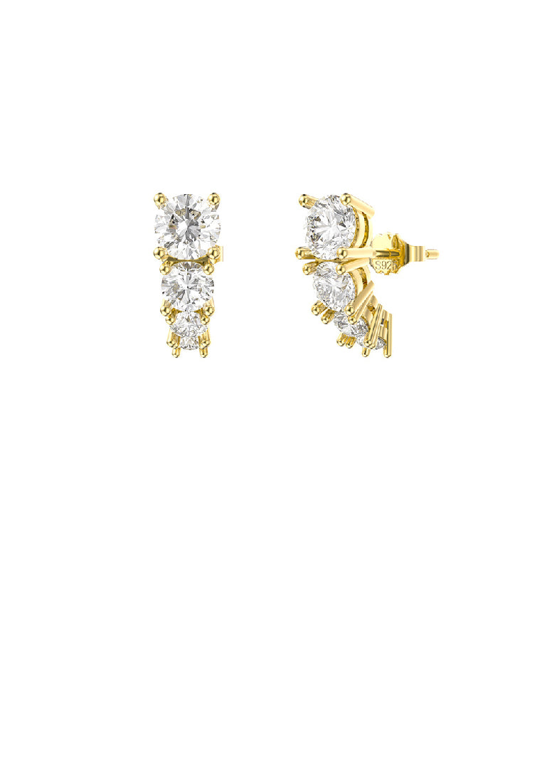 925 Sterling Silver Plated Gold Simple Personality Geometric Stud Earrings with Cubic Zirconia - Luxurious Look
