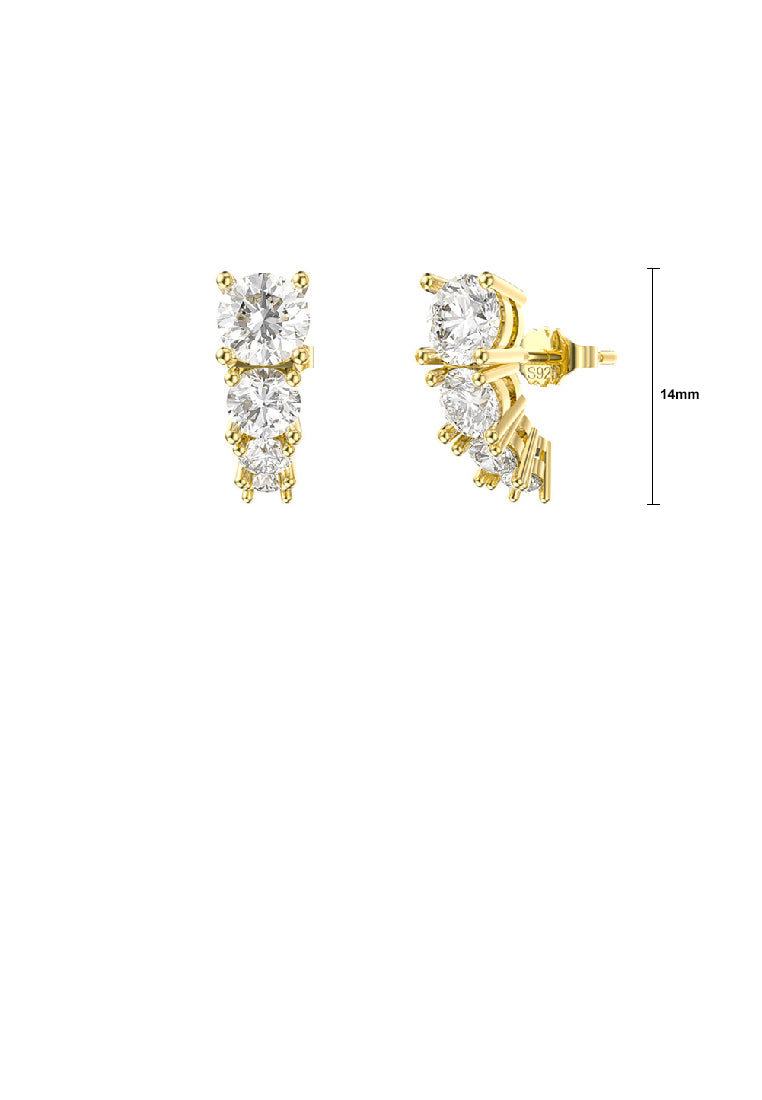 925 Sterling Silver Plated Gold Simple Personality Geometric Stud Earrings with Cubic Zirconia - Luxurious Look