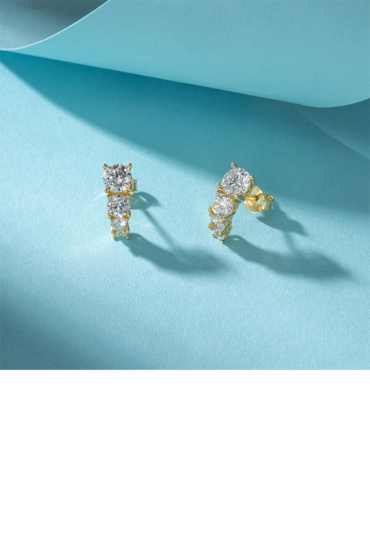 925 Sterling Silver Plated Gold Simple Personality Geometric Stud Earrings with Cubic Zirconia - Luxurious Look