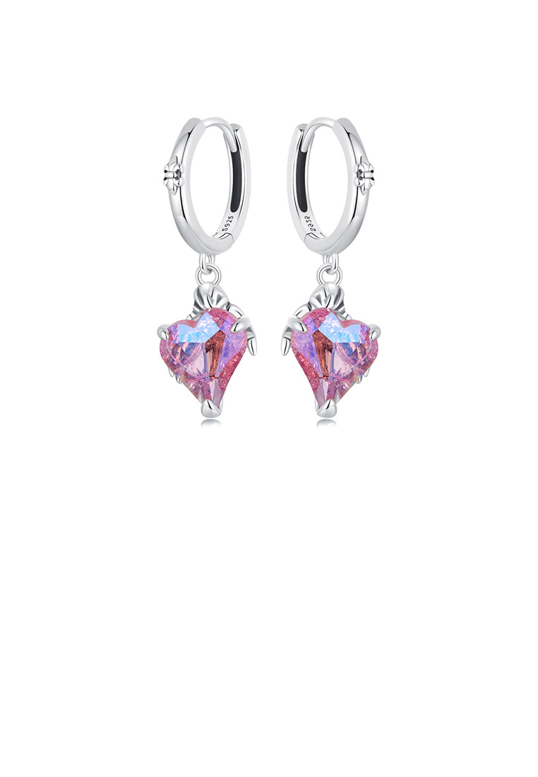925 Sterling Silver Fashion and Elegant Heart Shape Devils Hand Earrings with Cubic Zirconia - Luxurious Look