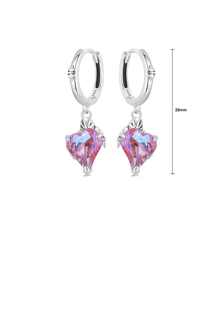 925 Sterling Silver Fashion and Elegant Heart Shape Devils Hand Earrings with Cubic Zirconia - Luxurious Look