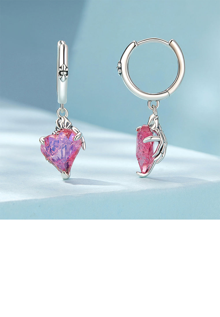 925 Sterling Silver Fashion and Elegant Heart Shape Devils Hand Earrings with Cubic Zirconia - Luxurious Look