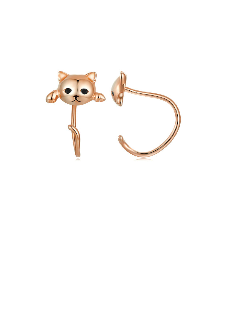 925 Sterling Silver Plated Rose Gold Simple Cute Cat Geometric Stud Earrings with Cubic Zirconia - Luxurious Look