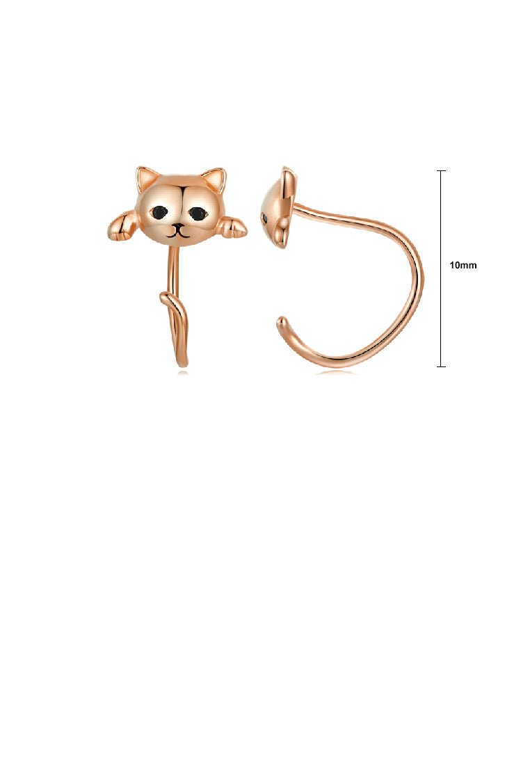 925 Sterling Silver Plated Rose Gold Simple Cute Cat Geometric Stud Earrings with Cubic Zirconia - Luxurious Look