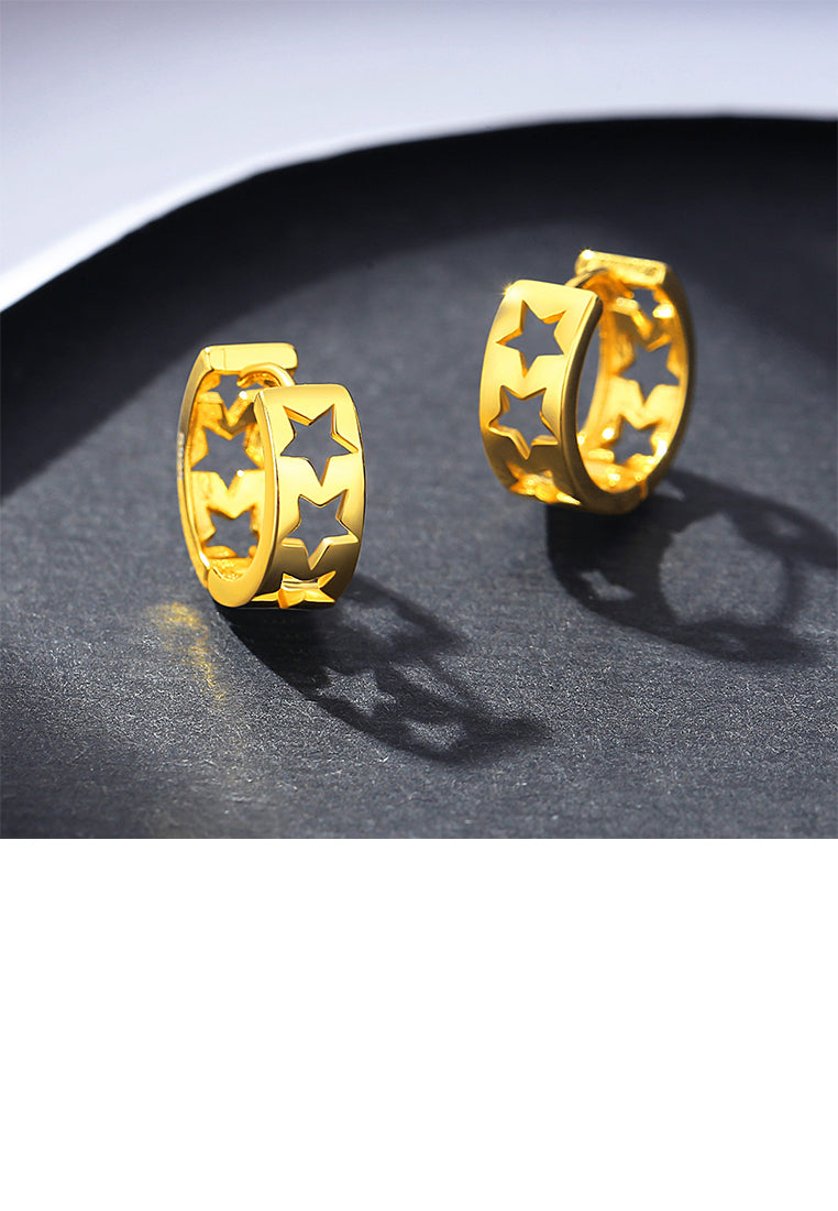925 Sterling Silver Plated Gold Fashion Simple Hollow Star Geometric Earrings