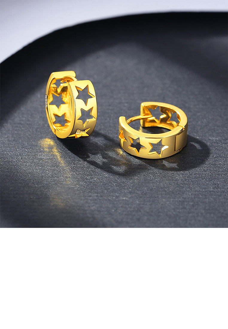 925 Sterling Silver Plated Gold Fashion Simple Hollow Star Geometric Earrings