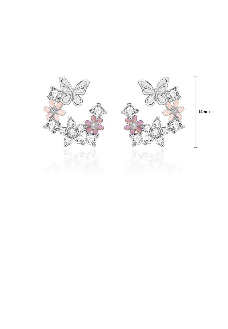 925 Sterling Silver Fashion Sweet Butterfly Flower Stud Earrings with Cubic Zirconia - Luxurious Look