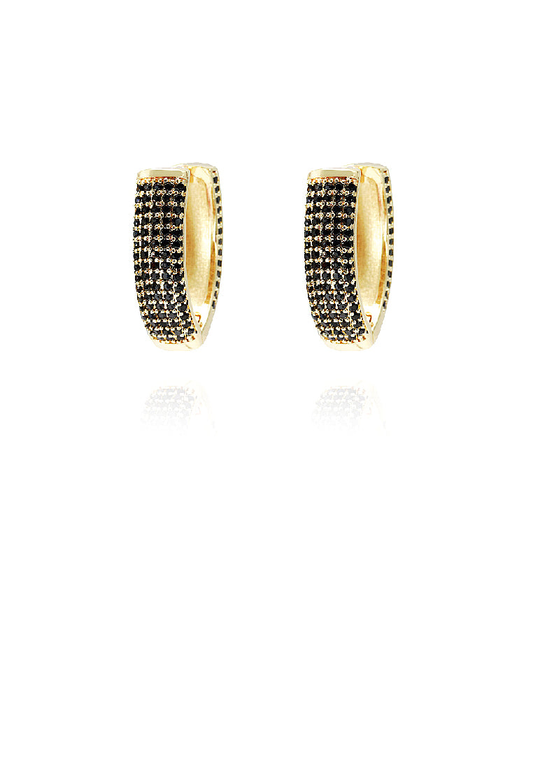 Simple Brilliant Plated Gold Geometric Earrings with Black Cubic Zirconia - Luxurious Look
