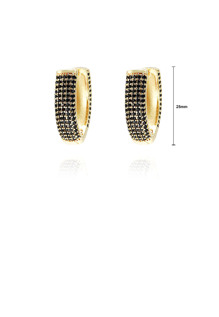 Simple Brilliant Plated Gold Geometric Earrings with Black Cubic Zirconia - Luxurious Look
