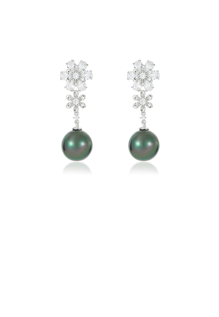 Elegant Temperament Floral Green Imitation Pearl Earrings with Cubic Zirconia - Luxurious Look