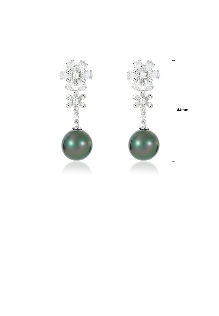 Elegant Temperament Floral Green Imitation Pearl Earrings with Cubic Zirconia - Luxurious Look