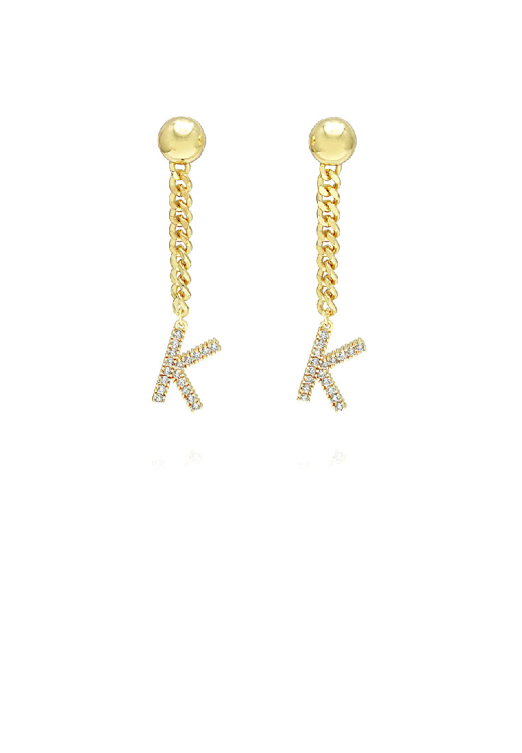 Simple Fashion Plated Gold Alphabet K Tassel Earrings with Cubic Zirconia - Luxurious Look