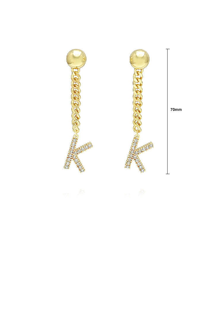 Simple Fashion Plated Gold Alphabet K Tassel Earrings with Cubic Zirconia - Luxurious Look