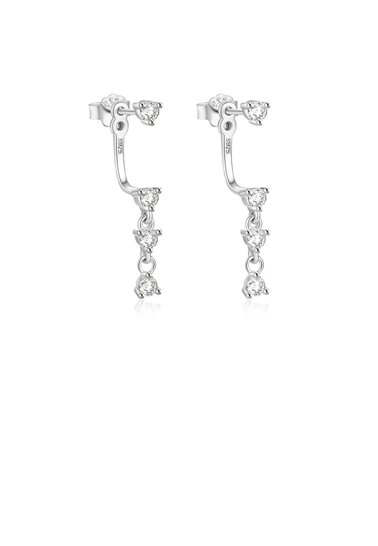 925 Sterling Silver Simple Creative Geometric Tassel Earrings with Cubic Zirconia - Luxurious Look