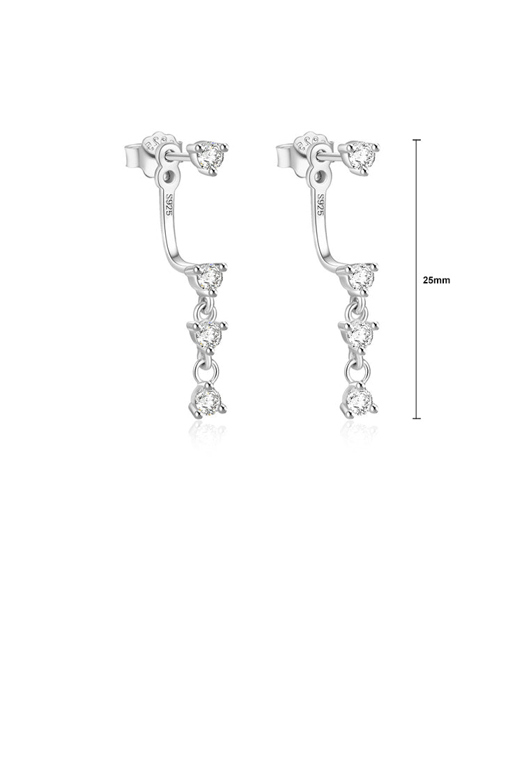 925 Sterling Silver Simple Creative Geometric Tassel Earrings with Cubic Zirconia - Luxurious Look