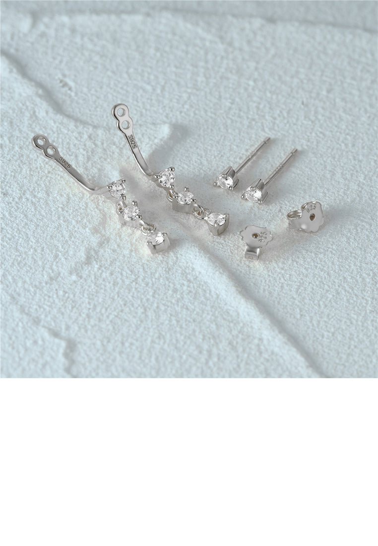 925 Sterling Silver Simple Creative Geometric Tassel Earrings with Cubic Zirconia - Luxurious Look