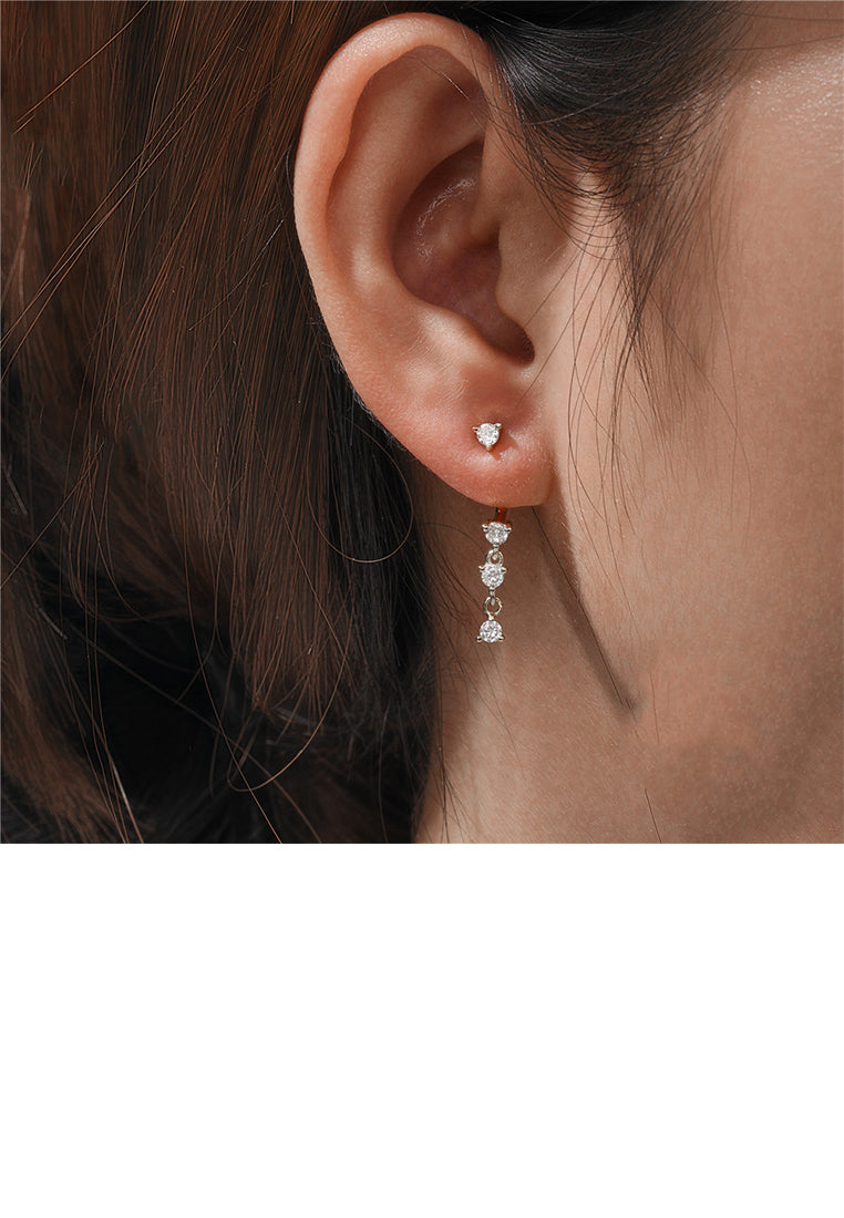925 Sterling Silver Simple Creative Geometric Tassel Earrings with Cubic Zirconia - Luxurious Look