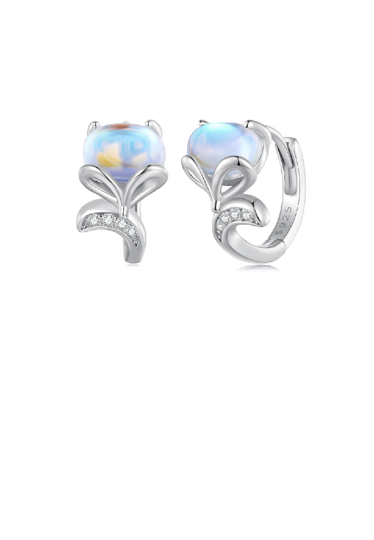 925 Sterling Silver Fashion Simple Fox Moonstone Stud Earrings with Cubic Zirconia - Luxurious Look