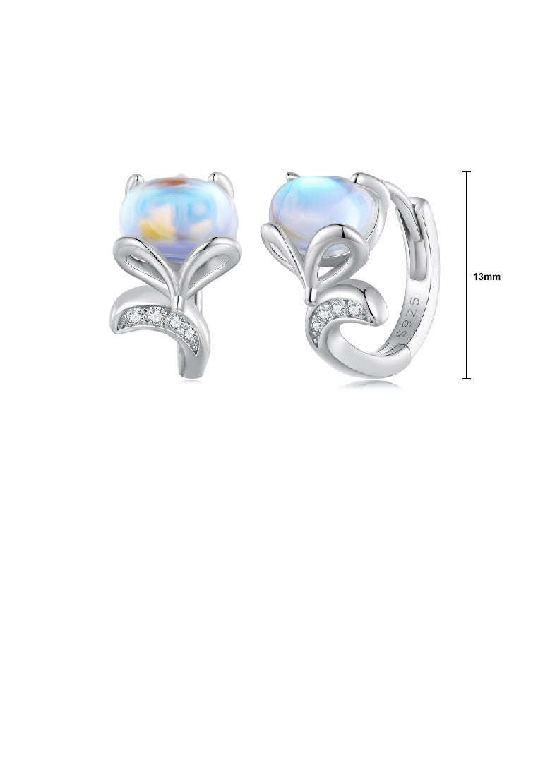 925 Sterling Silver Fashion Simple Fox Moonstone Stud Earrings with Cubic Zirconia - Luxurious Look