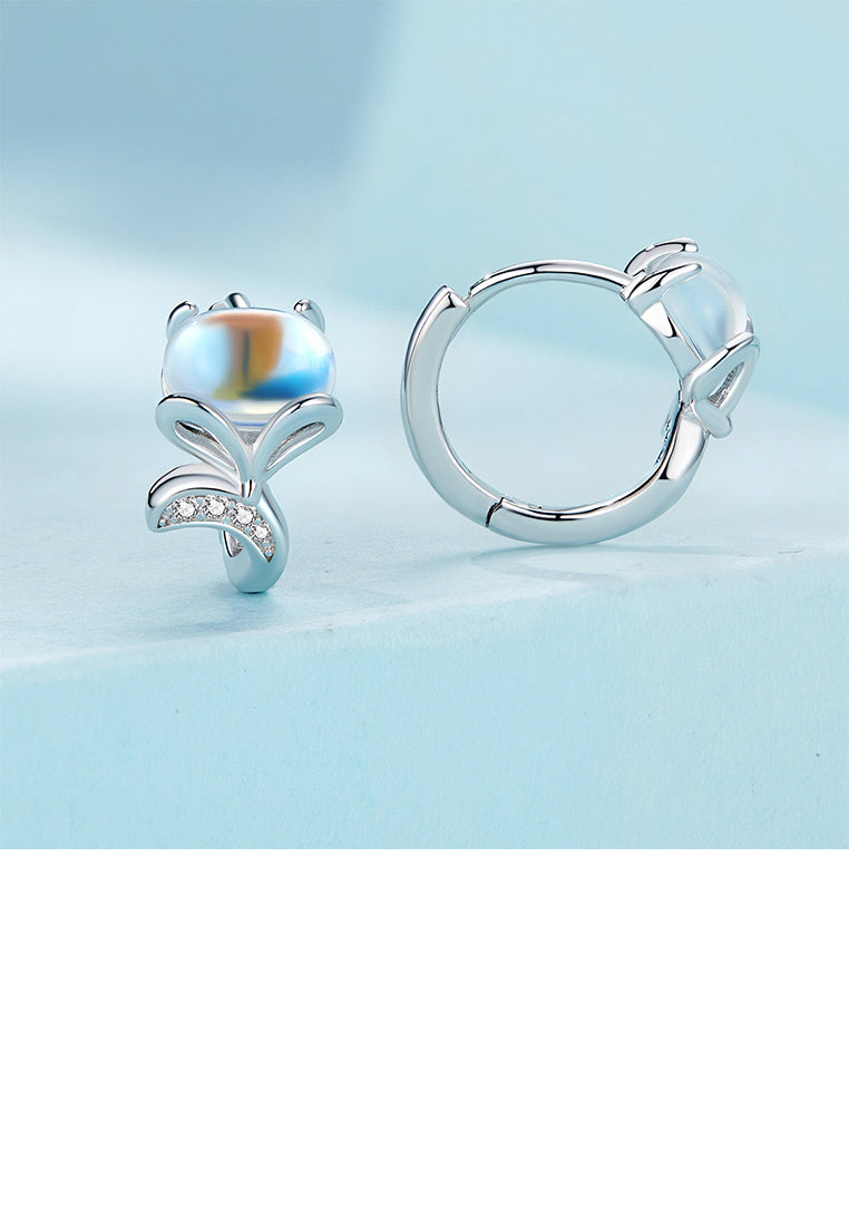 925 Sterling Silver Fashion Simple Fox Moonstone Stud Earrings with Cubic Zirconia - Luxurious Look