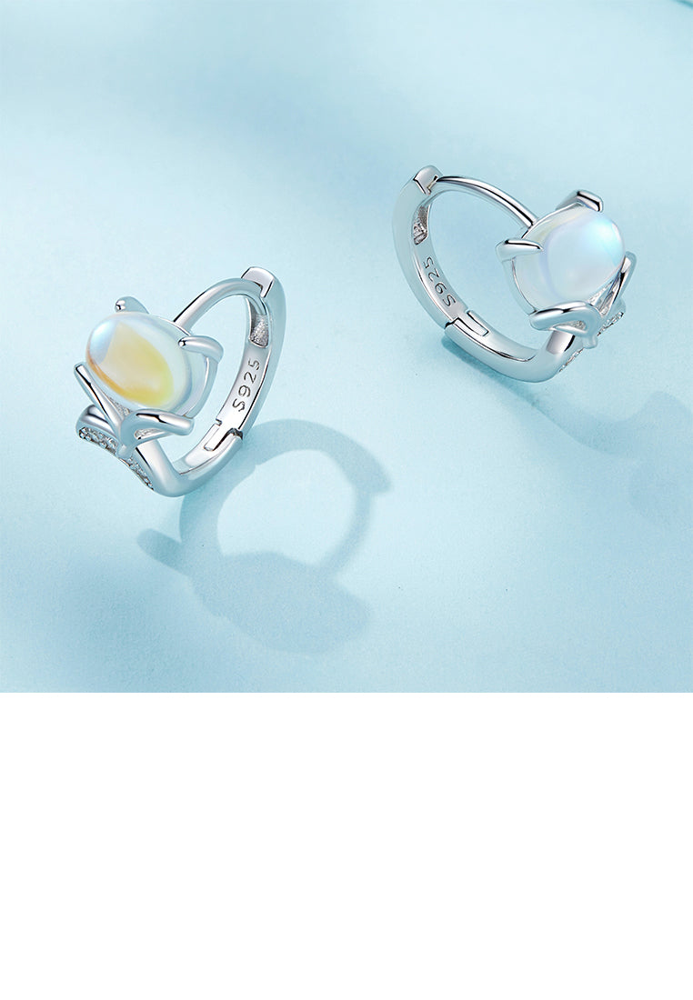 925 Sterling Silver Fashion Simple Fox Moonstone Stud Earrings with Cubic Zirconia - Luxurious Look