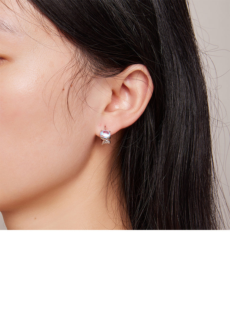 925 Sterling Silver Fashion Simple Fox Moonstone Stud Earrings with Cubic Zirconia - Luxurious Look