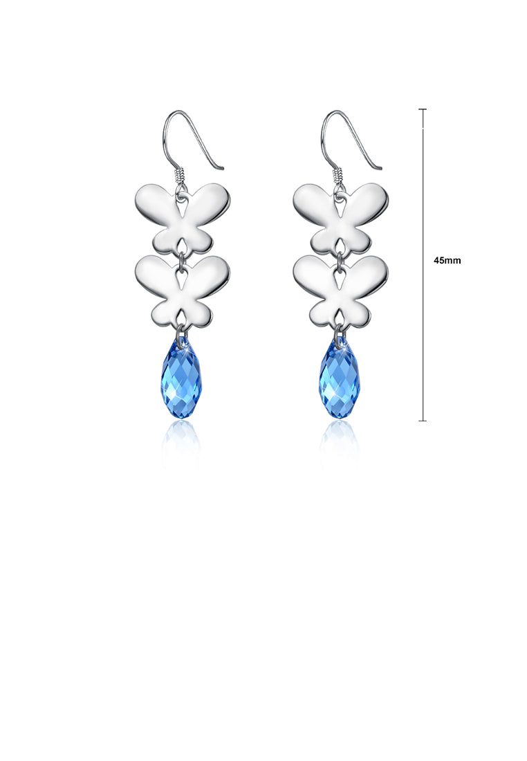 925 Sterling Silver Elegant Romantic Butterfly Earrings with Blue Austrian Element Crystal
