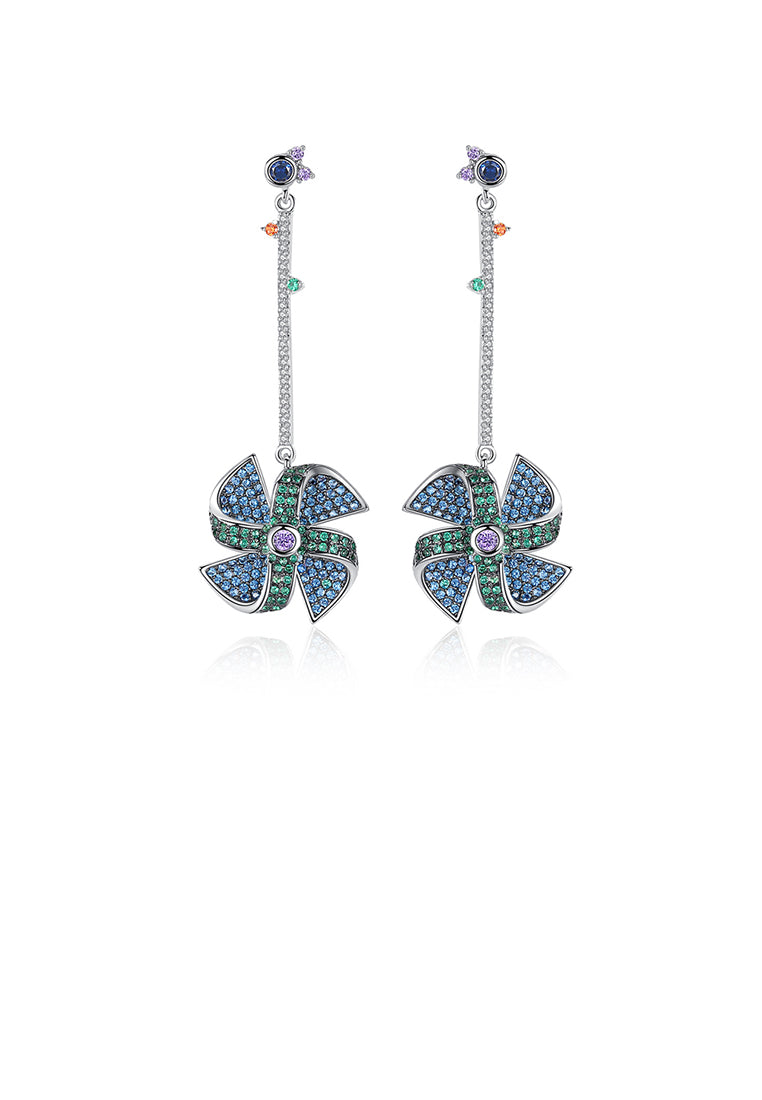 Fashion Creative Geometric Windmill Long Earrings with Cubic Zirconia - Luxurious Look