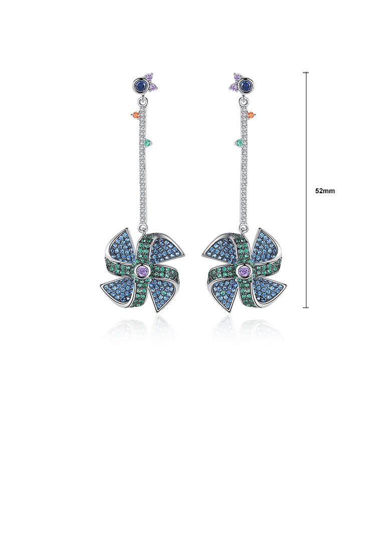 Fashion Creative Geometric Windmill Long Earrings with Cubic Zirconia - Luxurious Look